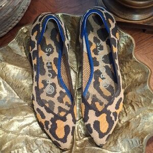 Rothy's Leopard Print Flats with Blue Trim